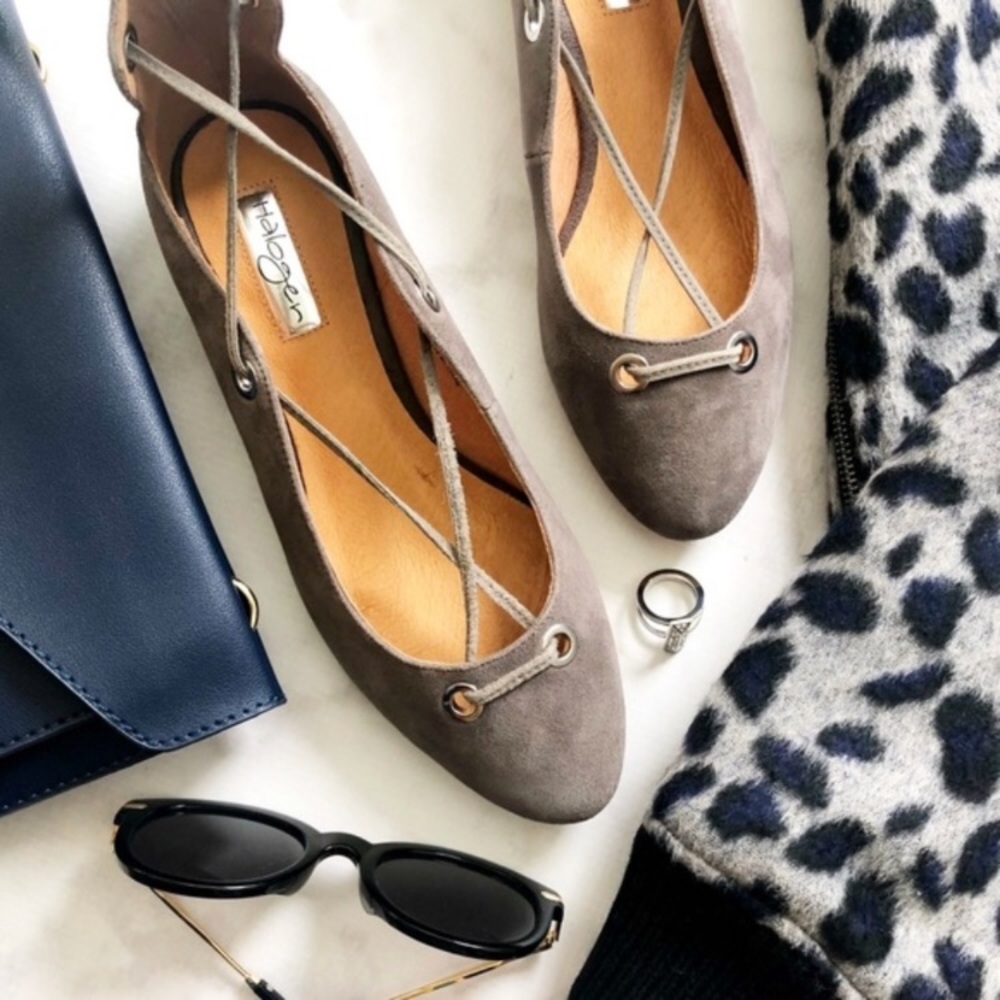 Halogen Taupe Suede Lace-Up Flats